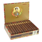 Bolivar Churchill Cigars 25Ct. Box, opened box showcasing rows of cigars with ornate packaging and vintage design.