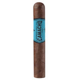 Camacho Ecuador Gordo Cigars 20 Ct. Box, close-up of a single cigar with a blue band and brown wrapper.