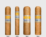 CLE Connecticut 460 Cigars 25Ct. Box, four cigars of varying sizes with labeled bands, on a plain background.