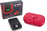 TRUWEIGH MINI CRIMSON COLLAPSIBLE BOWL SCALE, compact digital kitchen scale with red collapsible bowl and black digital display for precise weighing.