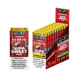 Hi-Fi Cigarillos 15/5Ct, pack and display box of flavor-enhanced cigarillos with warning labels and promotional text.