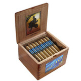 Drew Estate ACID Cigars by Drew Estate Plush 24Ct.Box, wooden cigar box with 12 cigars neatly arranged inside and a colorful graphic of a motorcyclist on the inside lid.