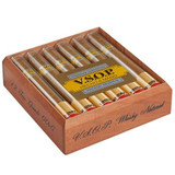 VSOP Whiskey Cigars, pack of 12 premium cigars in a wooden box with gold and brown packaging and branding.