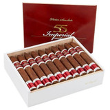 Victor Sinclair Serie '55' Imperial Maduro Cigars, a box of 15 cigars with dark brown wrapper and red and white bands, inside a white box with a red lid featuring gold lettering.