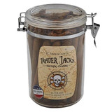 Trader Jack's Sunrise Cigars, a jar of smooth aromatic cigars with a vintage-style label featuring a skull and compass design.