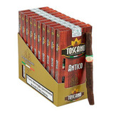 Toscano Cigars, a display of multiple premium Toscano cigars in a box with one cigar outside the packaging, showcasing the rich brown color and band design.