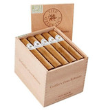 The Griffin's Cigars, a wooden box containing five hand-rolled cigars with white bands, featuring the Griffin's logo and label, in an open box with a light brown finish and a separate lid with the Griffin's logo.