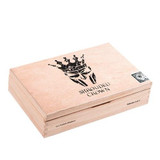Shrouded Crown San Andres Claro Cigars, wooden cigar box with black crown logo and text, premium packaging for cigars.