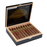 Sancho Panza Double Maduro (Legacy) Cigars, a box of premium cigars arranged neatly inside a black and wooden display case.