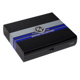 Rocky Patel Winter Collection 2020 Cigars, a black cigar box with a silver and blue band and logo.