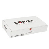 General Cigar Cohiba Puro Dominicana Robusto Cigars 25Ct. Box, white rectangular cigar box with the Cohiba logo and a small red emblem on the front.