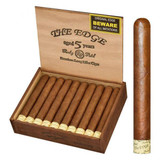 Rocky Patel The Edge Cigars, a box of premium cigars with the lid open showing 10 cigars inside and one cigar outside the box for display.