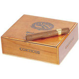 Padron Series Corticos Natural Cigars 30Ct. Box, wooden cigar box with a cigar resting on top.