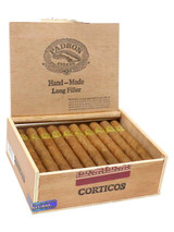 Padron Series Corticos Natural Cigars 30Ct. Box, open wooden box containing 30 cigars with yellow bands, highlighting the natural cigar packaging and branding.