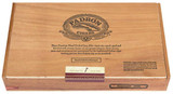 Padron Series 3000 Maduro Cigars 26Ct. Box, wooden cigar box with Padron logo and descriptive text on top, showcasing premium cigar packaging.