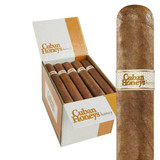 Cuban Honeys Honey Cigars 24Ct. Box, a box of honey-infused cigars with a single cigar placed next to the box, showcasing its smooth brown exterior and Cuban Honey branding.