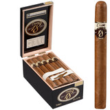 Cusano 18 Toro Connecticut Cigars 18Ct. Box, open black and wood cigar box showcasing six cigars with labels, and a close-up of a single cigar with a brown wrapper and black and white band.