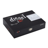 Diesel 10th Anniversary Cigars, black rectangular box with silver and red accents, featuring the Diesel logo and 10th anniversary branding, containing 20 cigars.