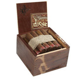 Diesel Unlimited d.4 Cigars 20Ct. Box, a wooden cigar box containing 20 cigars secured with a decorative band, with the open lid displaying branding and product details.
