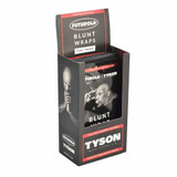 Futurola x Tyson 2.0 Terp Infused Blunt Wrap 25pc Display, black and red packaging with images of Mike Tyson on the front.