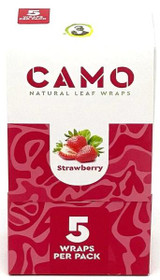 CAMO Natural Leaf Wraps Strawberry 25/5, product packaging with strawberries illustration and branding.