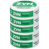 Zyn Nicotine Pouches Spearmint 3 Mg 15/5 Tins, container of five green and white tins of nicotine pouches with spearmint flavor.