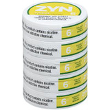 Zyn Nicotine Pouches Citrus 6 Mg 15/5 Tins, stacked container of nicotine pouch tins with yellow, white, and green packaging.