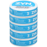 Zyn Nicotine Pouches Cool Mint 3 Mg 15/5 Tins, stacked blue tins with white text and instructions on the labels.