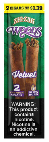 Zig Zag Natural Leaf Woods Cigars Velvet 15 Pouches of 2