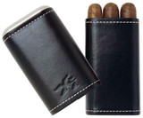 Xikar XIKAR ENVOY 3 Cigar Case Black, stylish black leather cigar case with white stitching and three cigars inside.