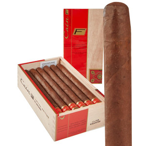 Oliva Cigars Cain by Oliva Lancero Habano 'F' Cigars 18Ct. Box, a wooden box containing 18 cigars with a brown wrapper and red accents on the bands.