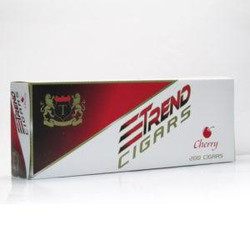 Trend Filtered Cigars Cherry, packaging of flavored filtered cigars with cherry flavor in a white and red box. Trend Filtered Cigars Cherry, packaging of flavored filtered cigars with cherry flavor in a white and red box.