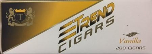Trend Filtered Cigars Vanilla, box of 200 vanilla flavored filtered cigars with distinctive packaging design Trend Filtered Cigars Vanilla, box of 200 vanilla flavored filtered cigars with distinctive packaging design