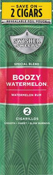 Swisher International Swisher Sweets Cigarillos Foil Boozy Watermelon, a pack of 30 pouches of 2 cigarillos with boozy watermelon flavor, designed with green and pink packaging featuring a shield logo and promotional text for 2 cigars. Swisher International Swisher Sweets Cigarillos Foil Boozy Watermelon, a pack of 30 pouches of 2 cigarillos with boozy watermelon flavor, designed with green and pink packaging featuring a shield logo and promotional text for 2 cigars.