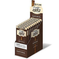 Swedish Match Garcia Y Vega 1882 Natural Cigars, display of 10 packs of 3 cigars each in a retail box with branding and packaging details. Swedish Match Garcia Y Vega 1882 Natural Cigars, display of 10 packs of 3 cigars each in a retail box with branding and packaging details.