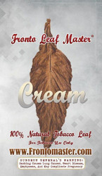 Fronto Leaf Master Cigar Leaf Cream 1Ct, image of a tobacco leaf with product branding and warning label. Fronto Leaf Master Cigar Leaf Cream 1Ct, image of a tobacco leaf with product branding and warning label.