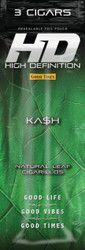 Good Times #HD Cigarillos Kash 15 Packs of 3, resealable foil pouch with green leaf design, featuring bold white and black text, for natural leaf cigarillos. Good Times #HD Cigarillos Kash 15 Packs of 3, resealable foil pouch with green leaf design, featuring bold white and black text, for natural leaf cigarillos.