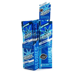 Kush Herbal Hemp Wrap Berries 25/2, a display of blue boxes containing 2 large hemp wraps flavored with berries.