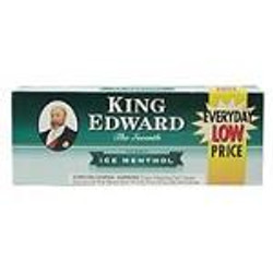 Swisher International King Edward Filtered Cigars Menthol, box of menthol filtered cigars with King Edward branding and promotional labels. Swisher International King Edward Filtered Cigars Menthol, box of menthol filtered cigars with King Edward branding and promotional labels.