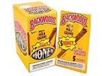 Altadis Backwoods Honey Cigars 8/5Ct, package showing honey-flavored cigars with yellow and red branding. Altadis Backwoods Honey Cigars 8/5Ct, package showing honey-flavored cigars with yellow and red branding.