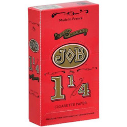 Republic Group JOB Cigarette Papers Orange 1 1/4 24/32Ct, a red box of cigarette rolling papers with gold and black accents, featuring the JOB logo and product details. Republic Group JOB Cigarette Papers Orange 1 1/4 24/32Ct, a red box of cigarette rolling papers with gold and black accents, featuring the JOB logo and product details.
