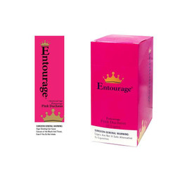 National Almond Honey Entourage Cigars Pink Dutches 25Ct, bright pink box with gold crown logo and black text design. National Almond Honey Entourage Cigars Pink Dutches 25Ct, bright pink box with gold crown logo and black text design.