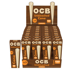 OCB Unbleached Virgin Cones 1 1/4, a box of 6 packs of king size unbleached rolling cones for rolling cigarettes. OCB Unbleached Virgin Cones 1 1/4, a box of 6 packs of king size unbleached rolling cones for rolling cigarettes.