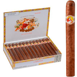 La Gloria Cubana Cigars La Gloria Cubana Charlemagne Cigars Natural Churchill 25 Ct. Box, open box showing cigars inside with one cigar outside the box displaying the band.