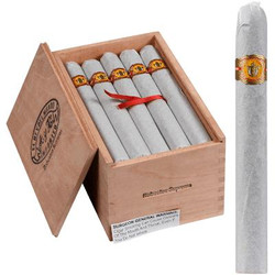 El Rey Del Mundo Cigars Oscuro Robusto Suprema 20 Ct. Box, wooden cigar box opened revealing five cigars with band labels, and one cigar outside the box, showcasing the packaging and cigar design. El Rey Del Mundo Cigars Oscuro Robusto Suprema 20 Ct. Box, wooden cigar box opened revealing five cigars with band labels, and one cigar outside the box, showcasing the packaging and cigar design.