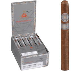 Montecristo Platinum Cigars Churchill Tube 15 Ct. Box 7.00X50, opened cigar box displaying 15 cigars and one cigar standing outside the box, showcasing the product's packaging and presentation. Montecristo Platinum Cigars Churchill Tube 15 Ct. Box 7.00X50, opened cigar box displaying 15 cigars and one cigar standing outside the box, showcasing the product's packaging and presentation.