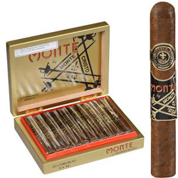 Montecristo Monte By Montecristo Monte By Aj Fernandez Cigars Corona 20 Ct. Box, showing a box of 20 cigars and a single cigar standing upright beside it. Montecristo Monte By Montecristo Monte By Aj Fernandez Cigars Corona 20 Ct. Box, showing a box of 20 cigars and a single cigar standing upright beside it.