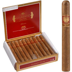 Gilberto Oliva Reserva Cigar Churchill 20 Ct. Box 7.00X50, a wooden cigar box containing twenty Churchill cigars with a single cigar positioned beside the box, showcasing the product's packaging and design. Gilberto Oliva Reserva Cigar Churchill 20 Ct. Box 7.00X50, a wooden cigar box containing twenty Churchill cigars with a single cigar positioned beside the box, showcasing the product's packaging and design.