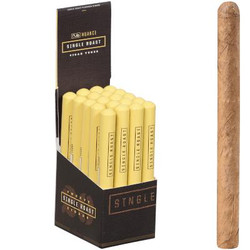 Nub Nuance Single Roast Tubos Cigars 20 Ct. Box 4.75X30, image showing a black and yellow packaging box containing 20 yellow tubular cigar tubes next to a single unwrapped cigar. Nub Nuance Single Roast Tubos Cigars 20 Ct. Box 4.75X30, image showing a black and yellow packaging box containing 20 yellow tubular cigar tubes next to a single unwrapped cigar.