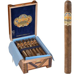 Diamond Crown Maximus Cigars Double Corona #1 20 Ct. Box 8.00X50, image of a wooden cigar box with a blue velvet interior holding twenty cigars with band displays, open to show cigars inside. Diamond Crown Maximus Cigars Double Corona #1 20 Ct. Box 8.00X50, image of a wooden cigar box with a blue velvet interior holding twenty cigars with band displays, open to show cigars inside.